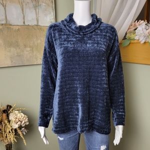 NWT J.Jill Chenille Navy Blue Knit Sweater